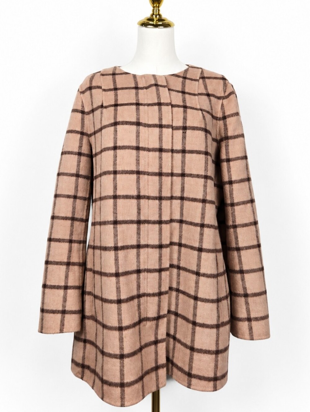 Talbots Double-Faced Wool Blend Windowpane Plaid Topper Coat L Houndstooth Brown